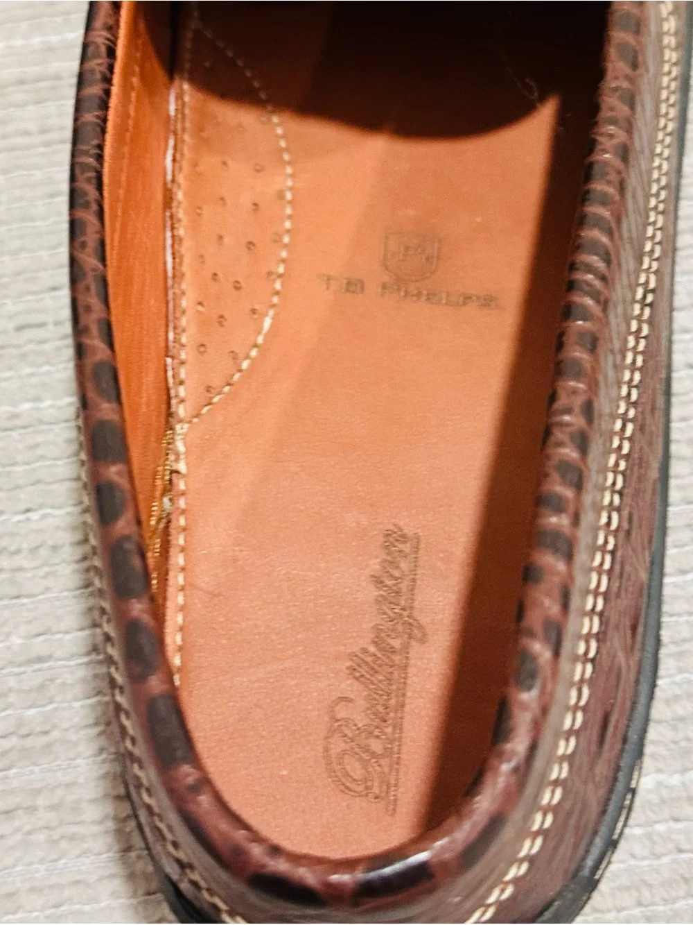 TB Phelps Bullington Men Brown Croco Leather Horsebit Driver Shoes Size 9,5 M